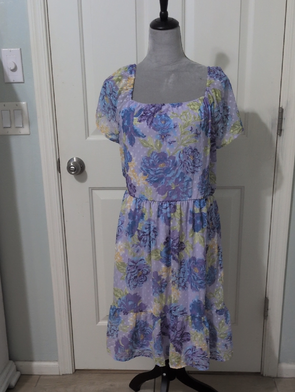 Place Lavender Floral Midi Dress with Blue & Green Accents
